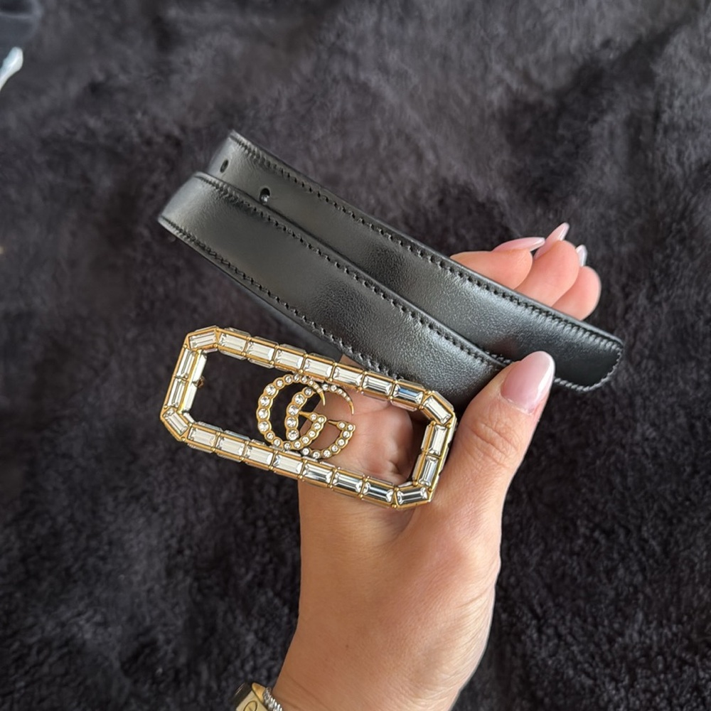 Gucci Gold and Black Belt with Iconic GG Buckle